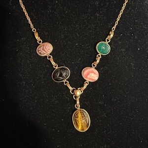 Vintage 12k Gold Filled Necklace Genuine Semi Precious Stone Scarabs
